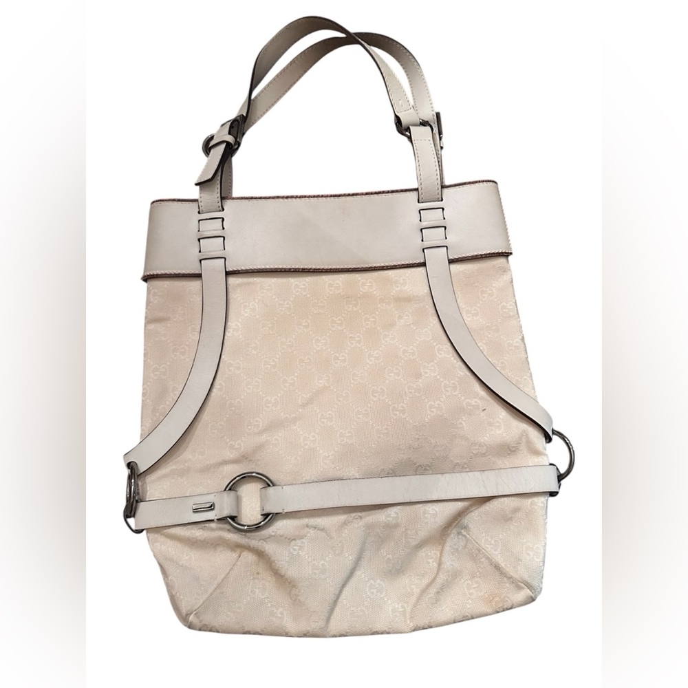 EUC GUCCI  Monogram Calfskin Tote White with Cert. of Authenticity